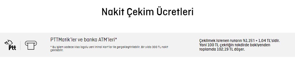 İninal Nakit Çekim Ücretleri ve Komisyonları